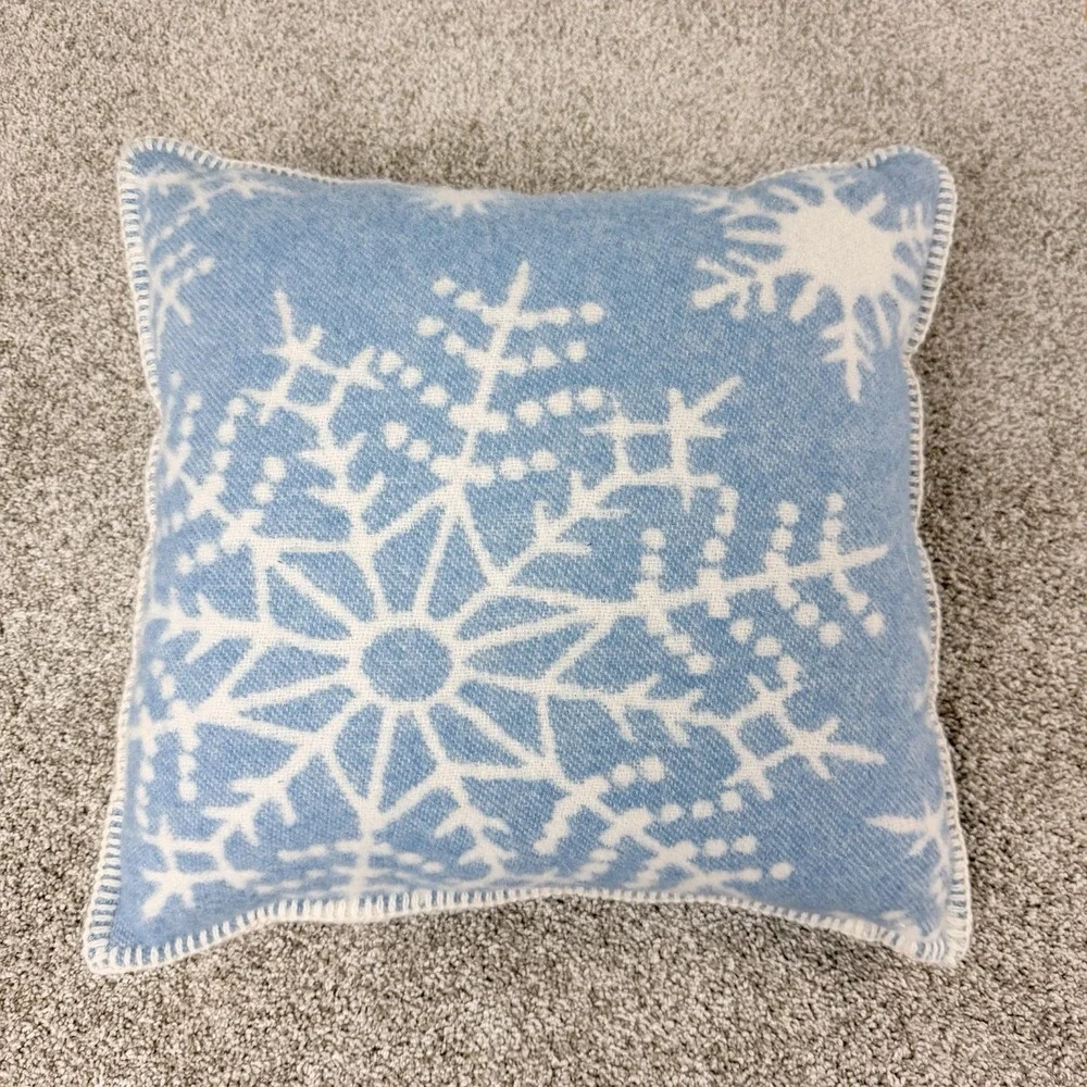 Barker Textiles Wool Throw Pillow Blue White‎ Scandinavian Snowflake 18x18